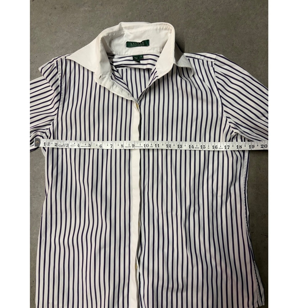 Lauren Ralph Lauren Navy White Striped Button Down Shirt Contrast Collar Cuff M - Picture 7 of 8
